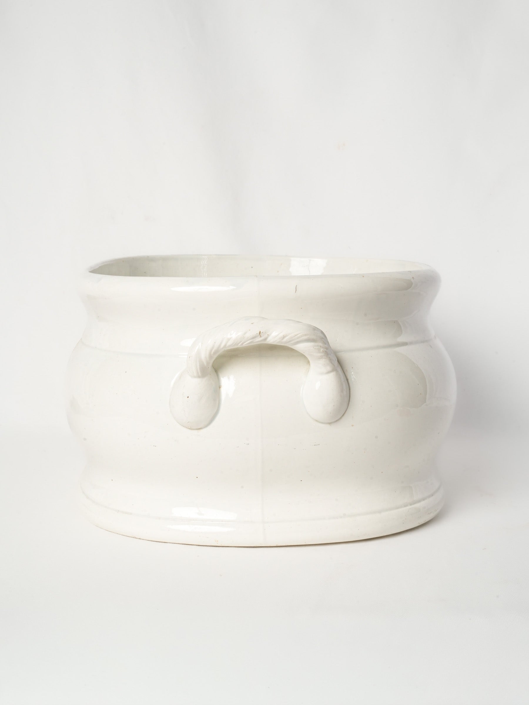 Large Oval Faience Foot Bath w/ Rope-Twist Handles by Jules Vieillard, 19th Century - 20"