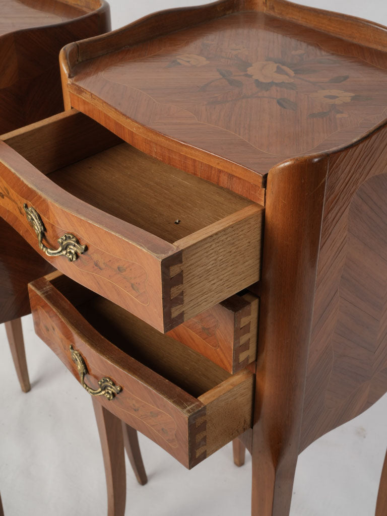 Curved brass embellishment nightstands  