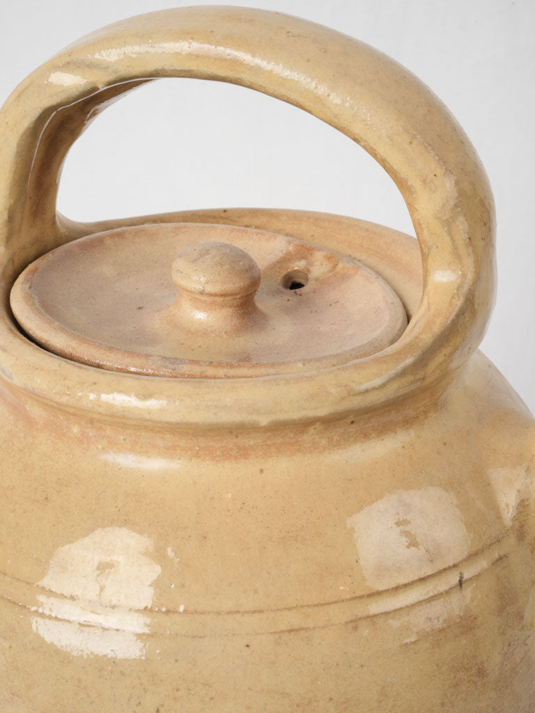 Antique French cruche w/ petit spout & yellow-beige glaze 13