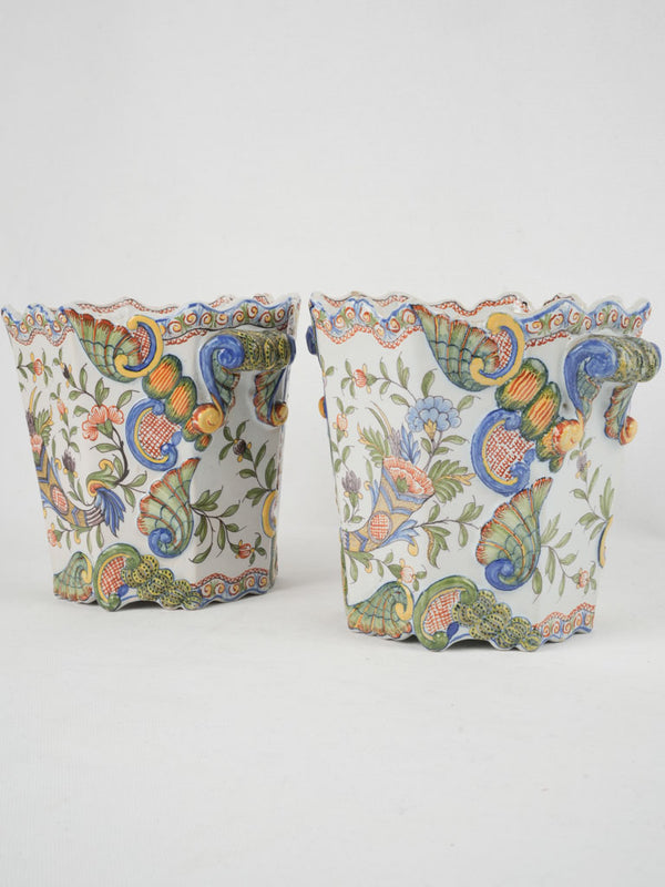 Hand-painted, vibrant 18th-century planters