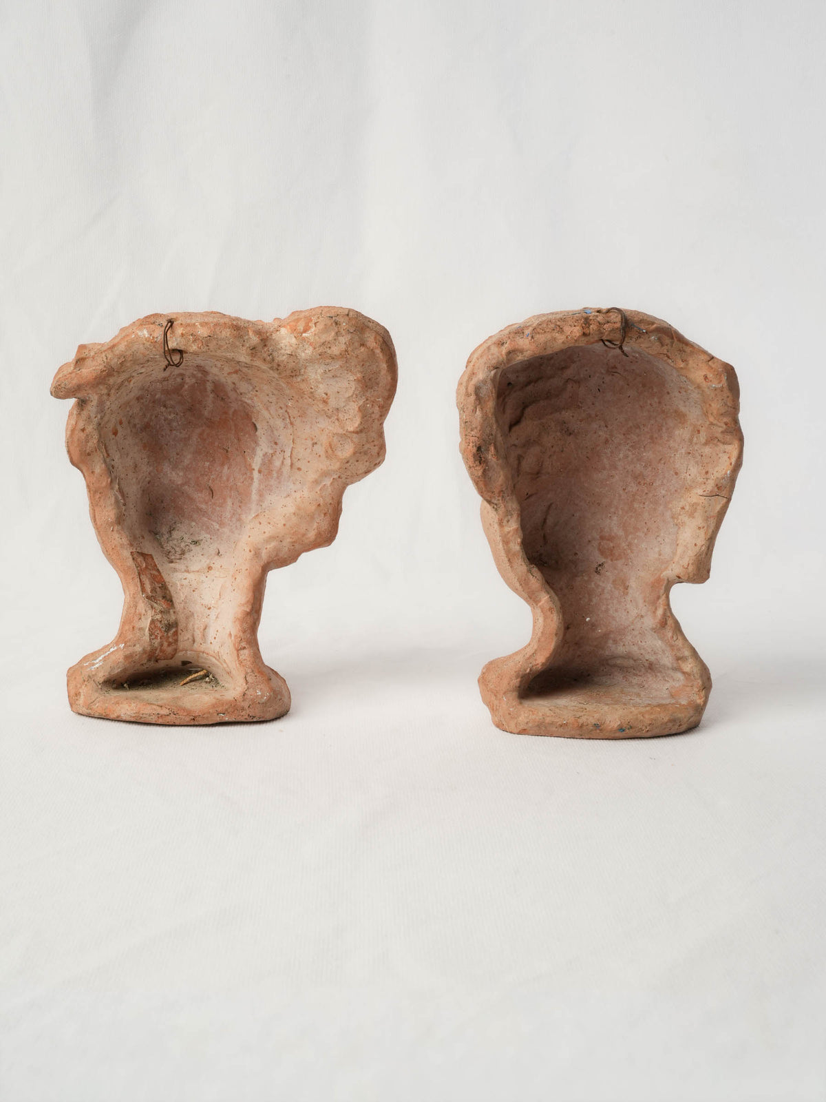 Pair of Small Classical Male and Female Heads in Terracotta - 8"