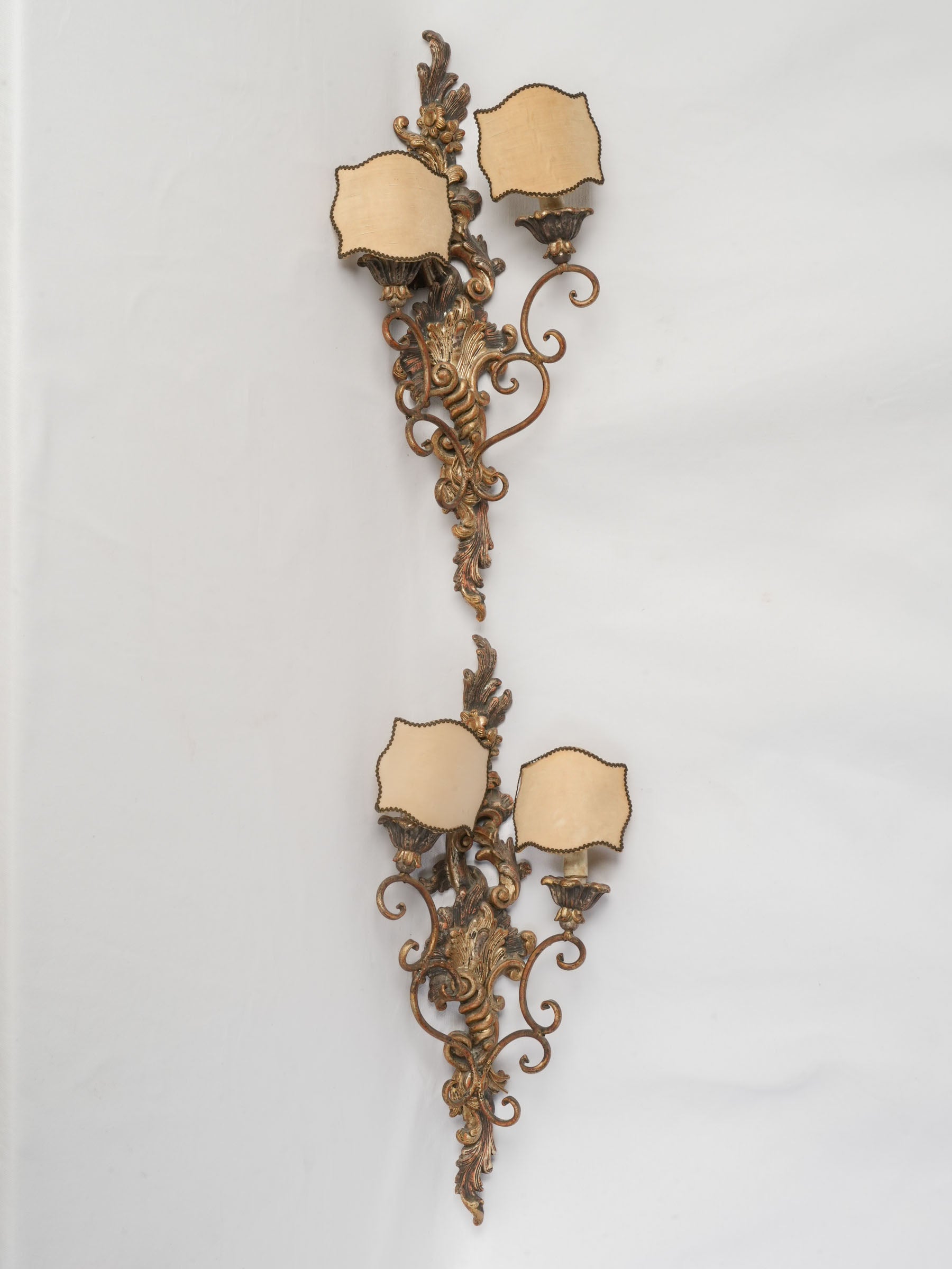 Pair of Italian Rococo Revival Two-Light Giltwood Sconces, Circa 1950 - 23¾"