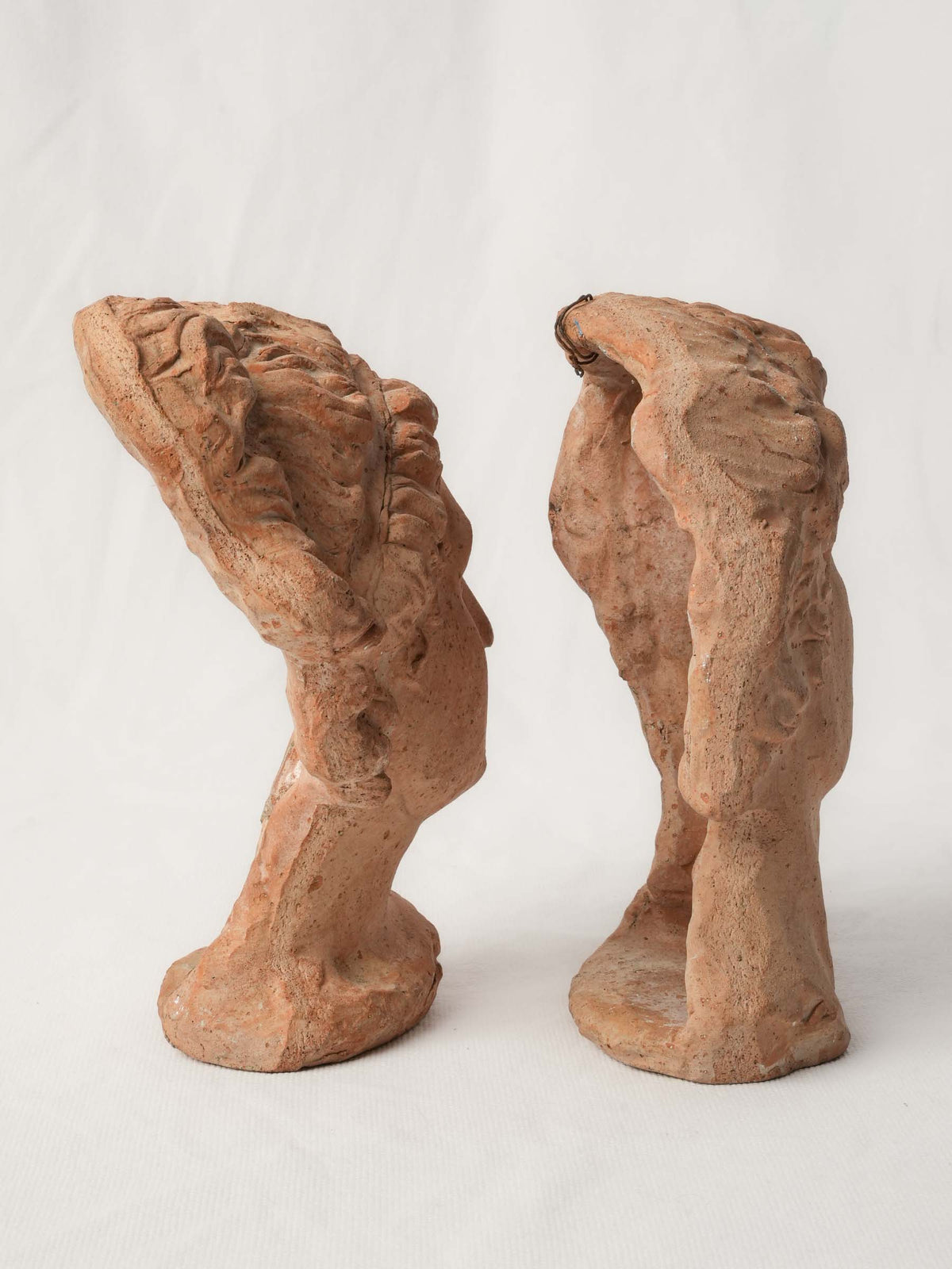 Pair of Small Classical Male and Female Heads in Terracotta - 8"