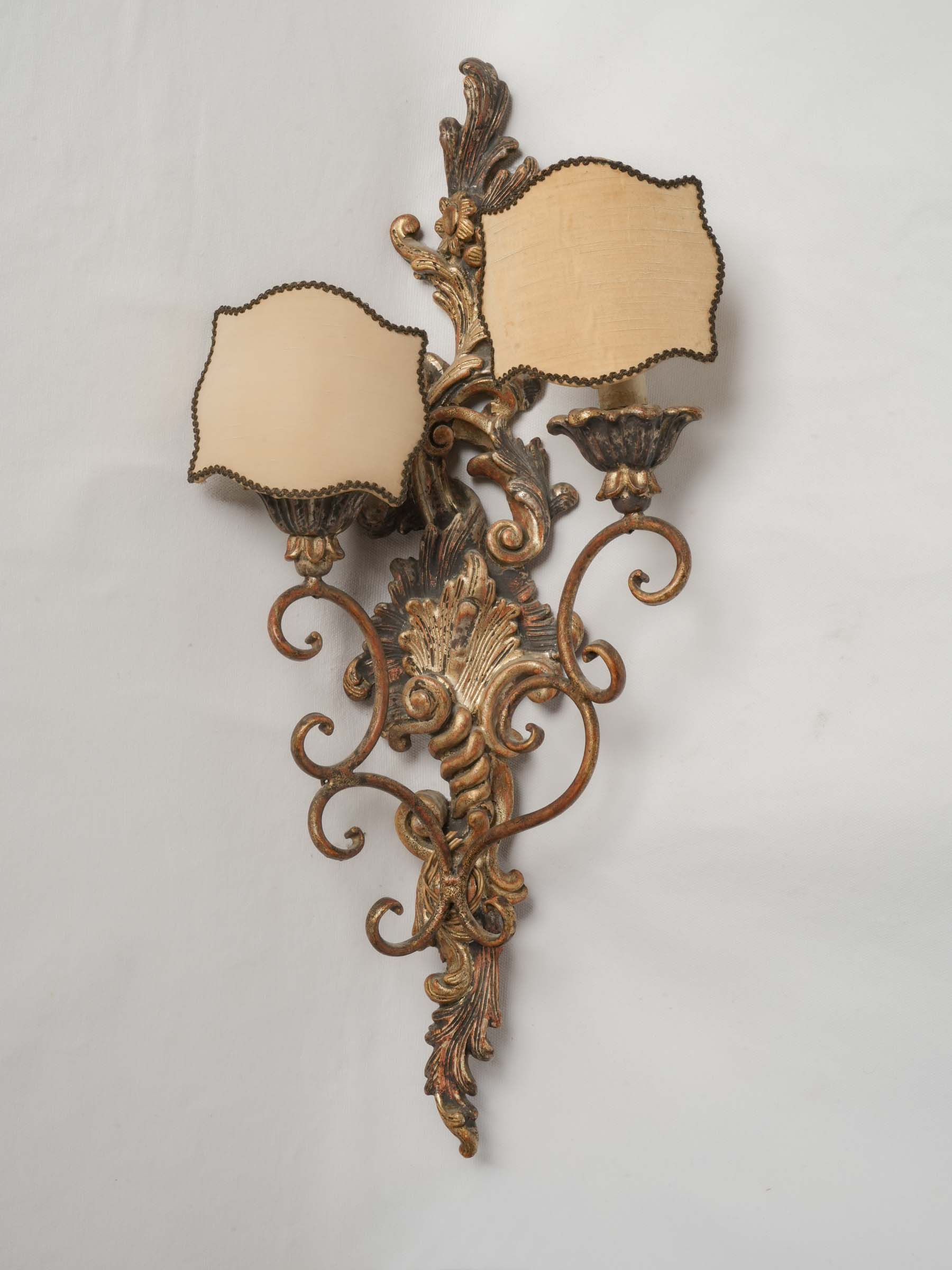 Pair of Italian Rococo Revival Two-Light Giltwood Sconces, Circa 1950 - 23¾"