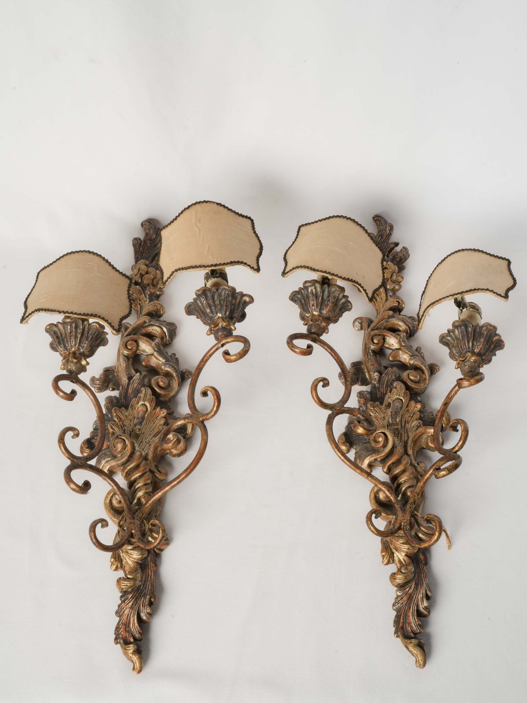Pair of Italian Rococo Revival Two-Light Giltwood Sconces, Circa 1950 - 23¾"