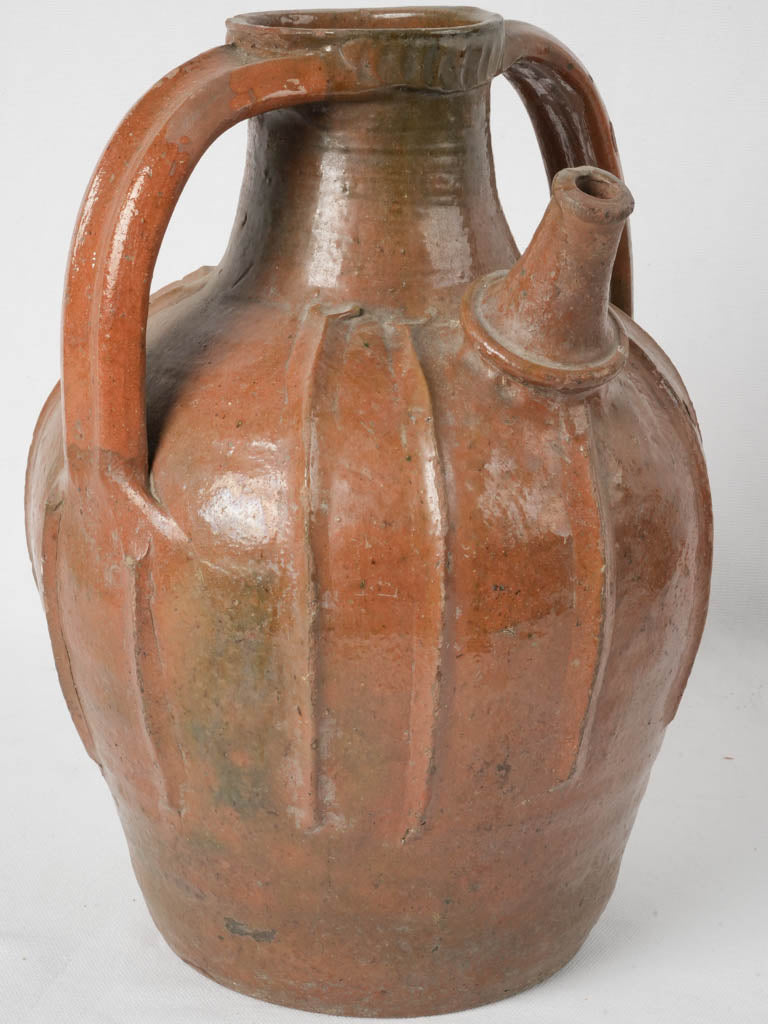 Antique French ochre brown terracotta oil pot