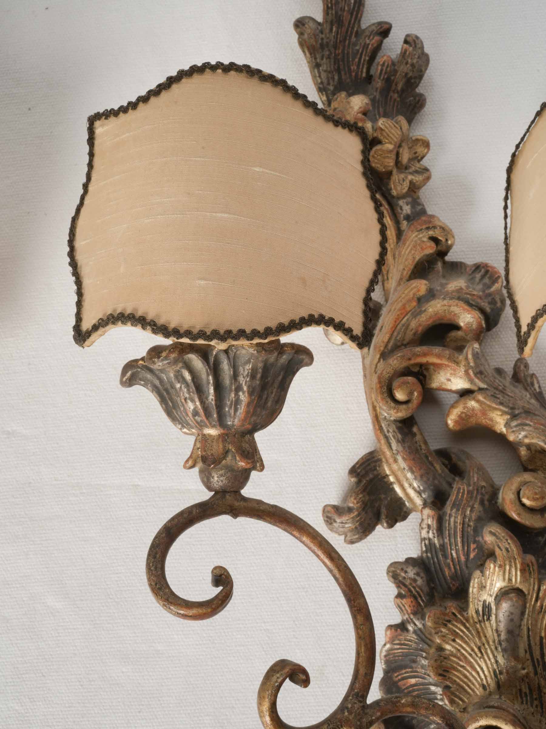 Pair of Italian Rococo Revival Two-Light Giltwood Sconces, Circa 1950 - 23¾"