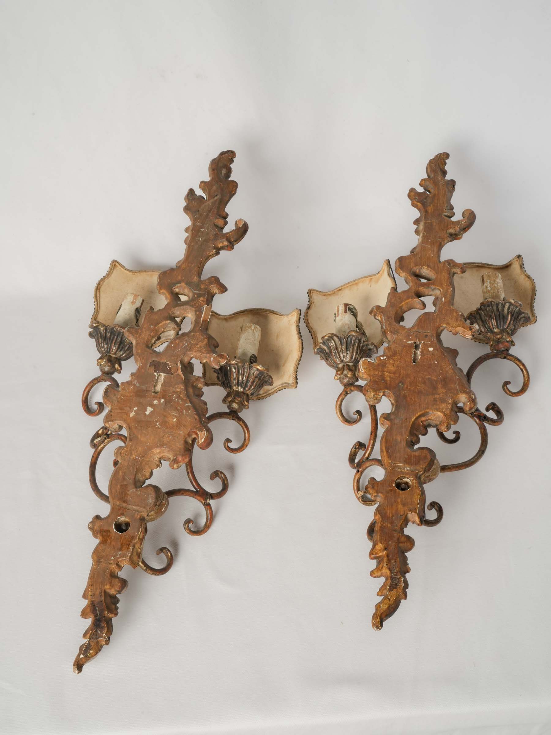 Pair of Italian Rococo Revival Two-Light Giltwood Sconces, Circa 1950 - 23¾"