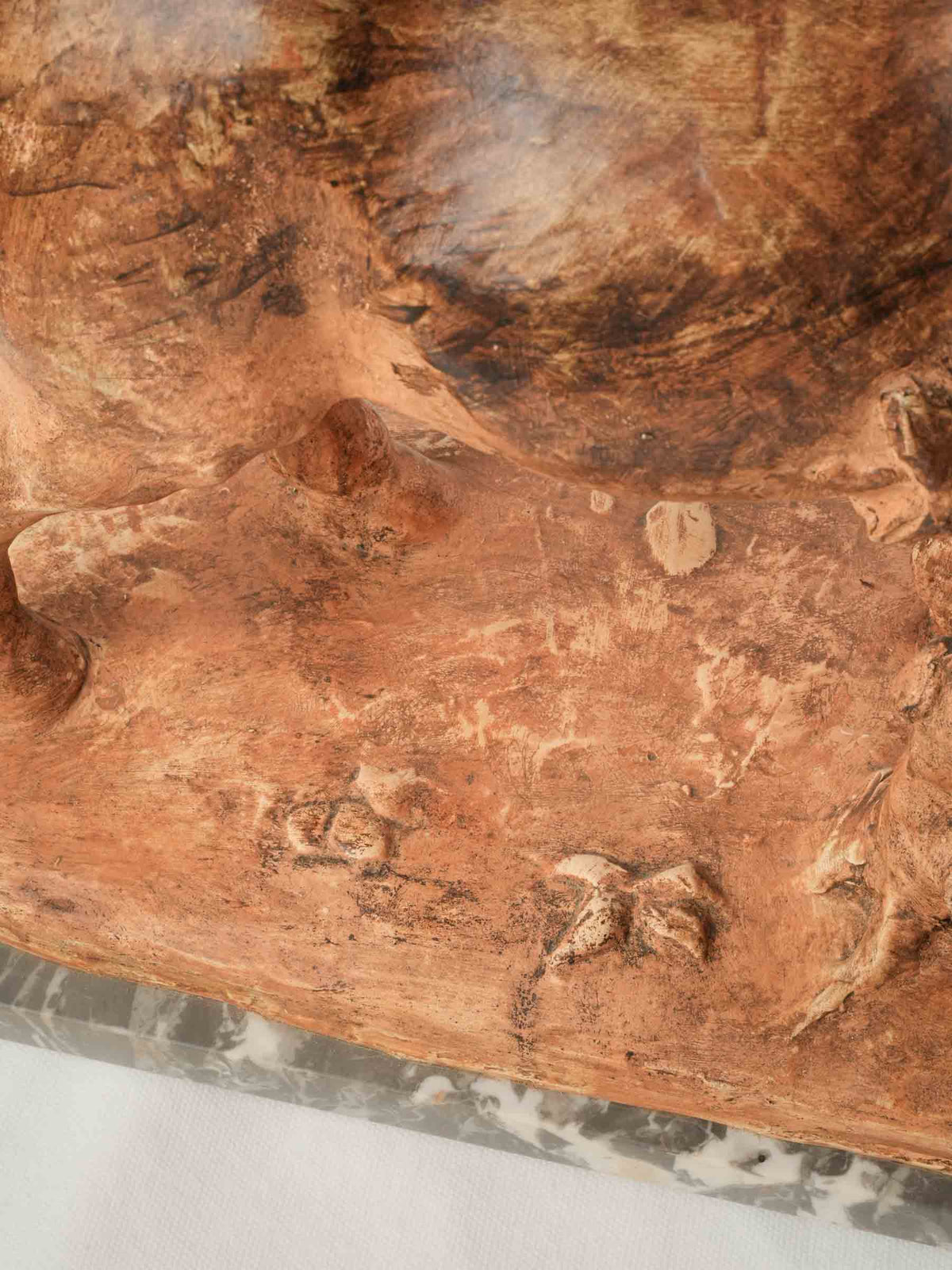 Large Terracotta Equestrian Sculpture of a Mare & Foal on Marble Base - 13½" x 22¾"