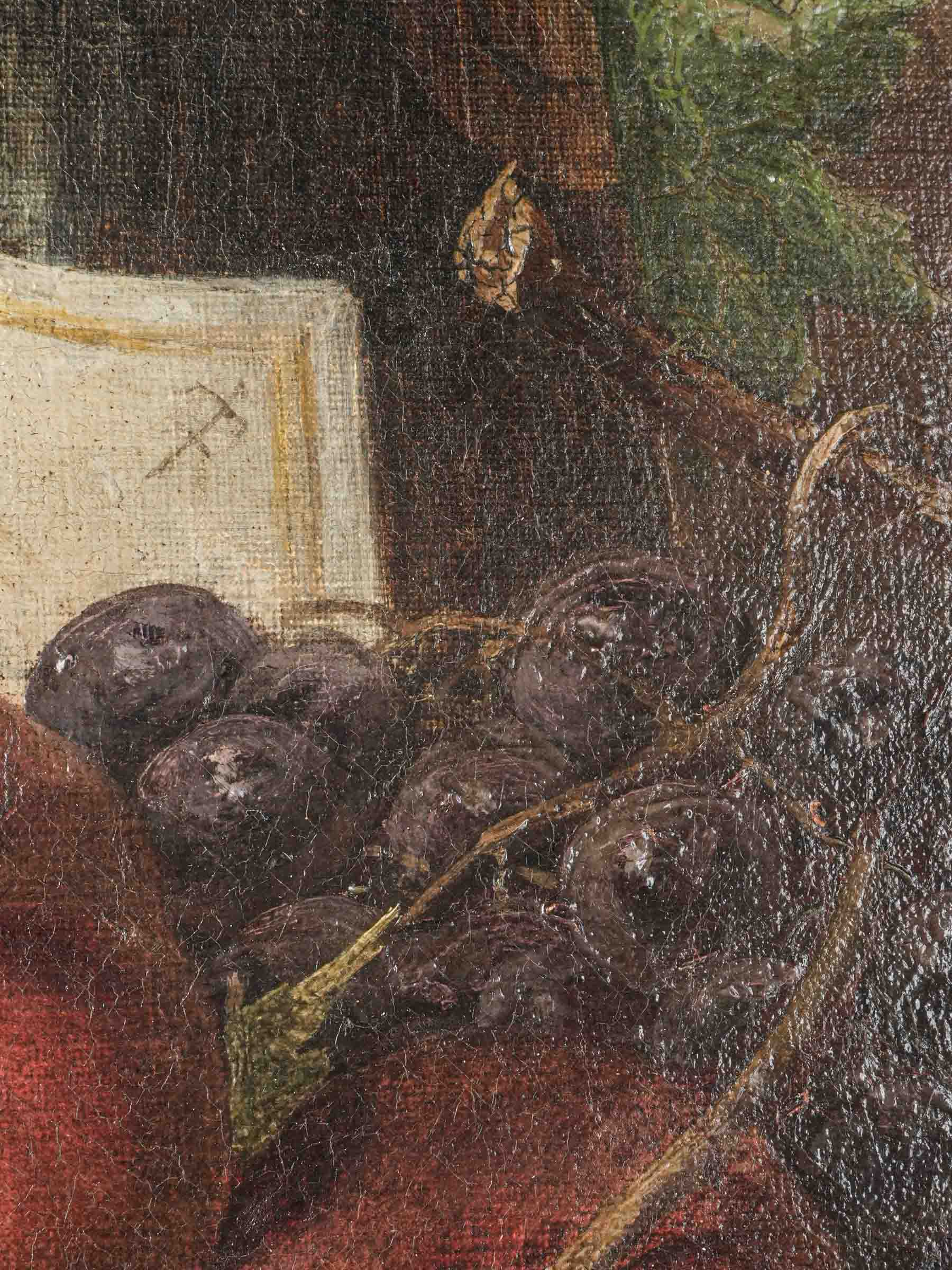 Early 20th-Century French Oil on Canvas Still Life w/ Champagne & Fruit - 27¼" x 23¾"