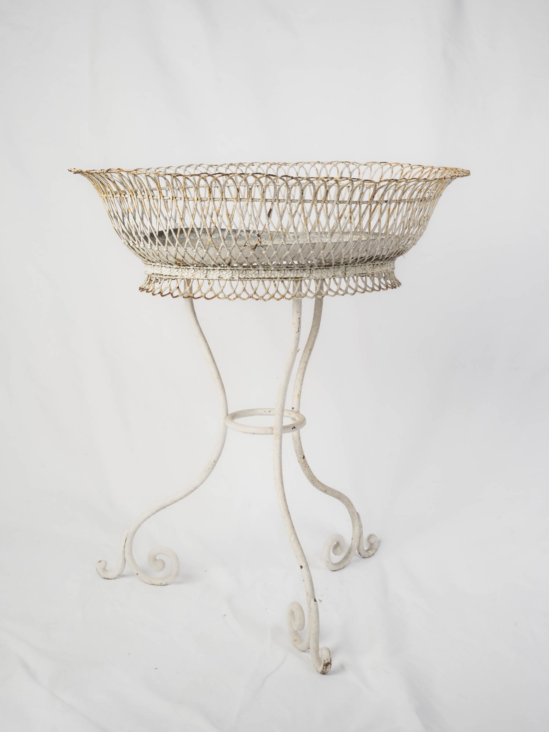 Belle Époque Wrought Iron Plant Stand w/ Wirework Basket - 32¼
