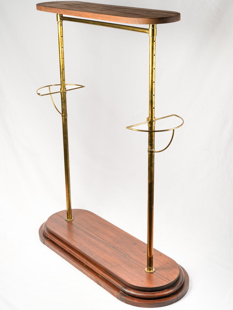 Elegant Brass and Mahogany Mid-20th Century Hotel Coat Rack -51¼" long