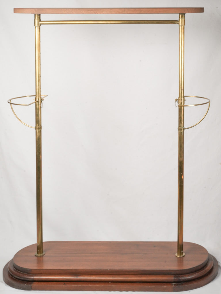 Elegant Brass and Mahogany Mid-20th Century Hotel Coat Rack -51¼" long