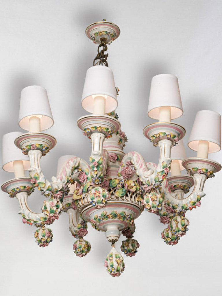 Ornate Capodimonte Floral Porcelain Chandelier Naples, Circa 1900 - 34¼" x 27¼"
