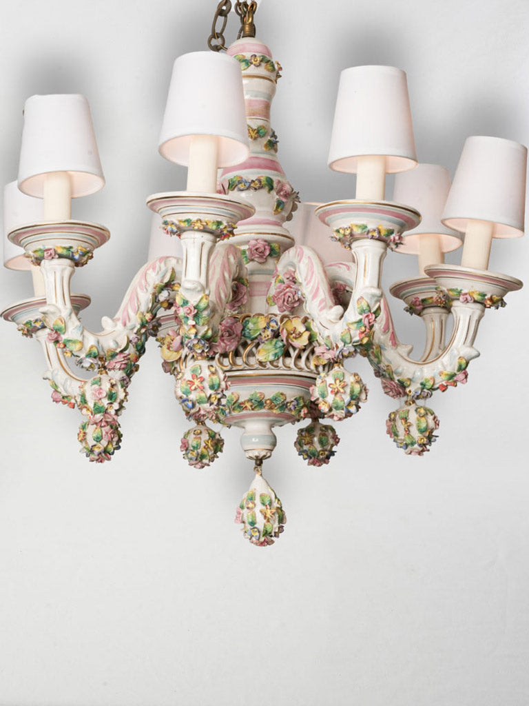 Ornate Capodimonte Floral Porcelain Chandelier Naples, Circa 1900 - 34¼" x 27¼"