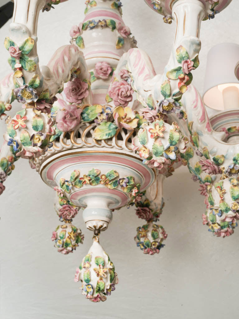 Ornate Capodimonte Floral Porcelain Chandelier Naples, Circa 1900 - 34¼" x 27¼"