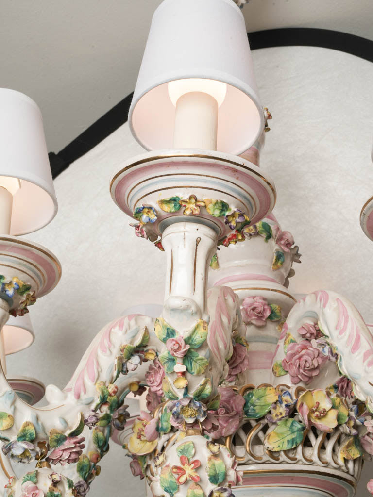 Ornate Capodimonte Floral Porcelain Chandelier Naples, Circa 1900 - 34¼" x 27¼"