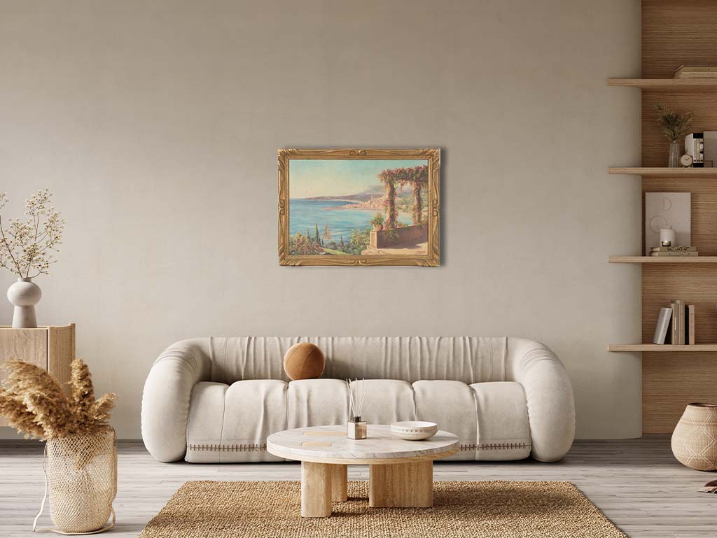 Vintage sailboat gliding Mediterranean seascape