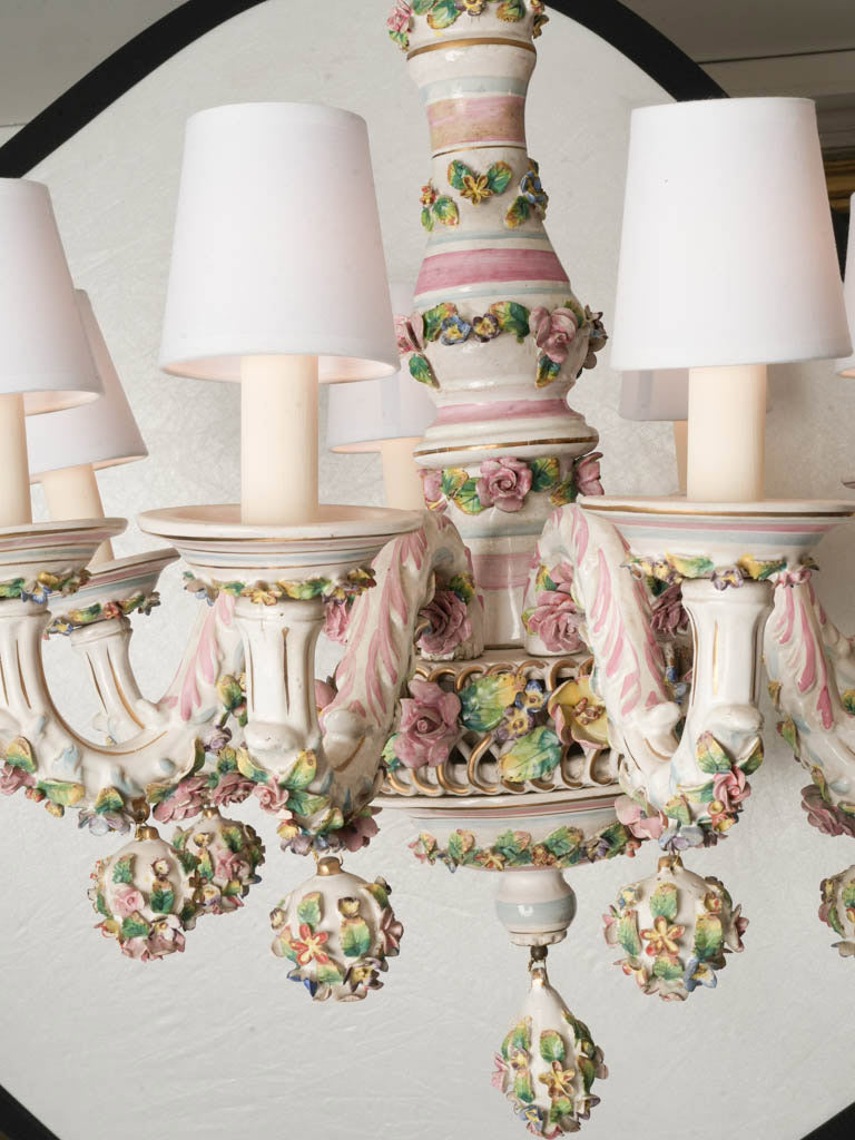 Ornate Capodimonte Floral Porcelain Chandelier Naples, Circa 1900 - 34¼" x 27¼"