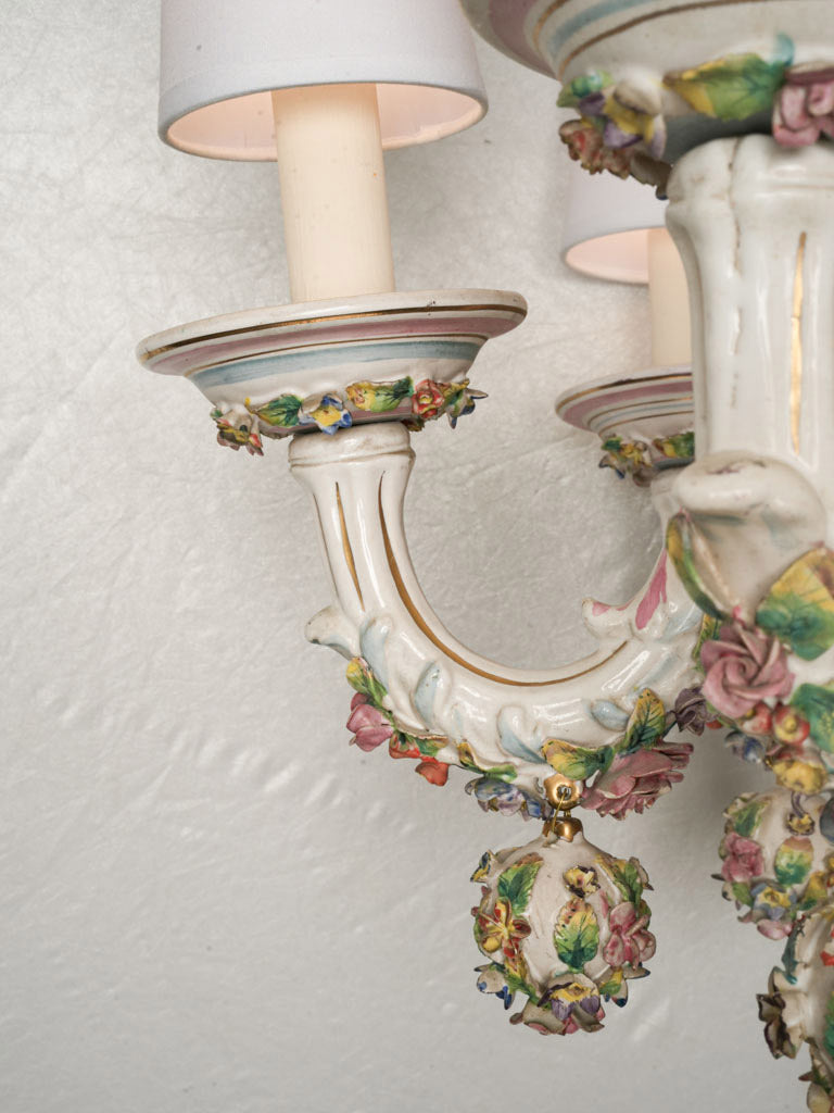 Ornate Capodimonte Floral Porcelain Chandelier Naples, Circa 1900 - 34¼" x 27¼"