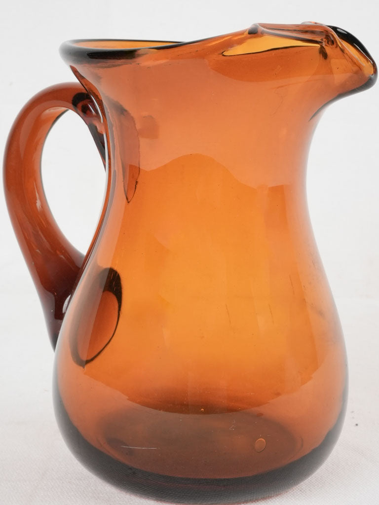 Vintage blown glass pitcher - amber 8"