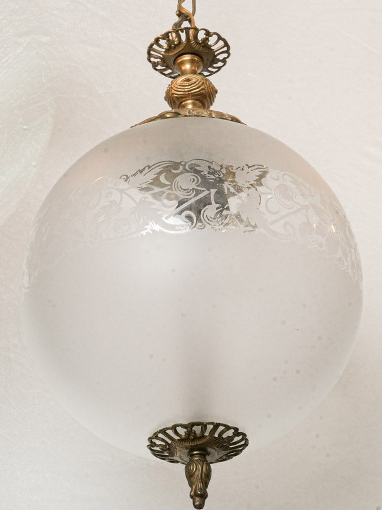 Frosted engraved glass globe pendant