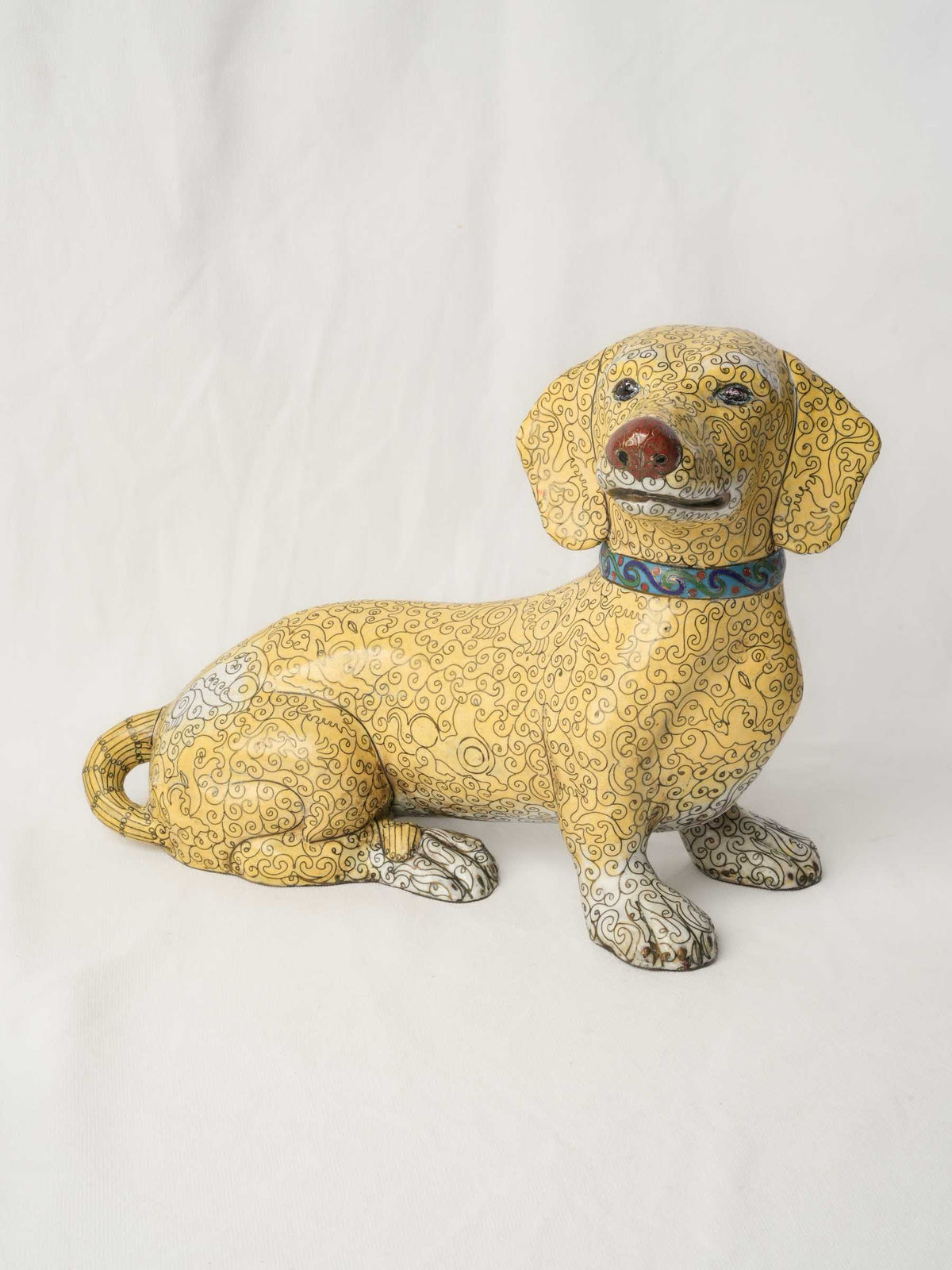 Large Antique Chinese Cloisonné Dachshund w/ Intricate Decoration - 11½" x 15"