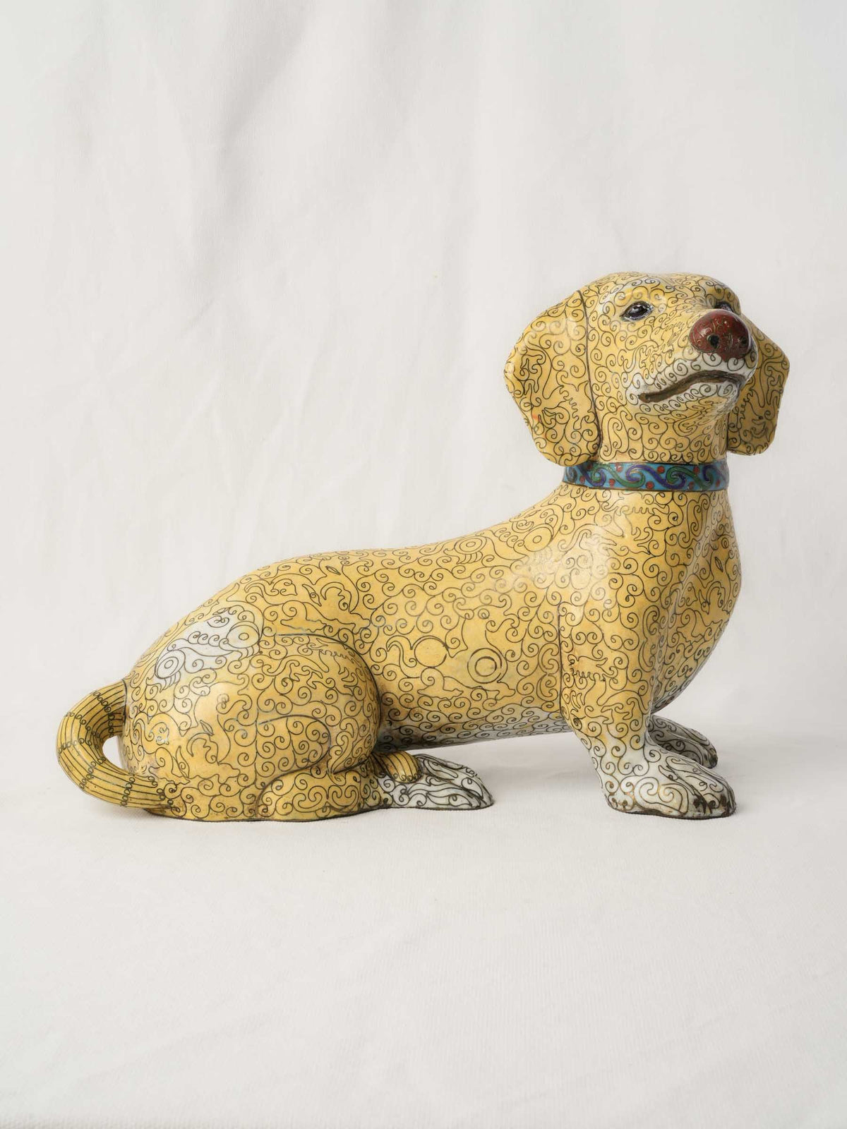 Large Antique Chinese Cloisonné Dachshund w/ Intricate Decoration - 11½" x 15"