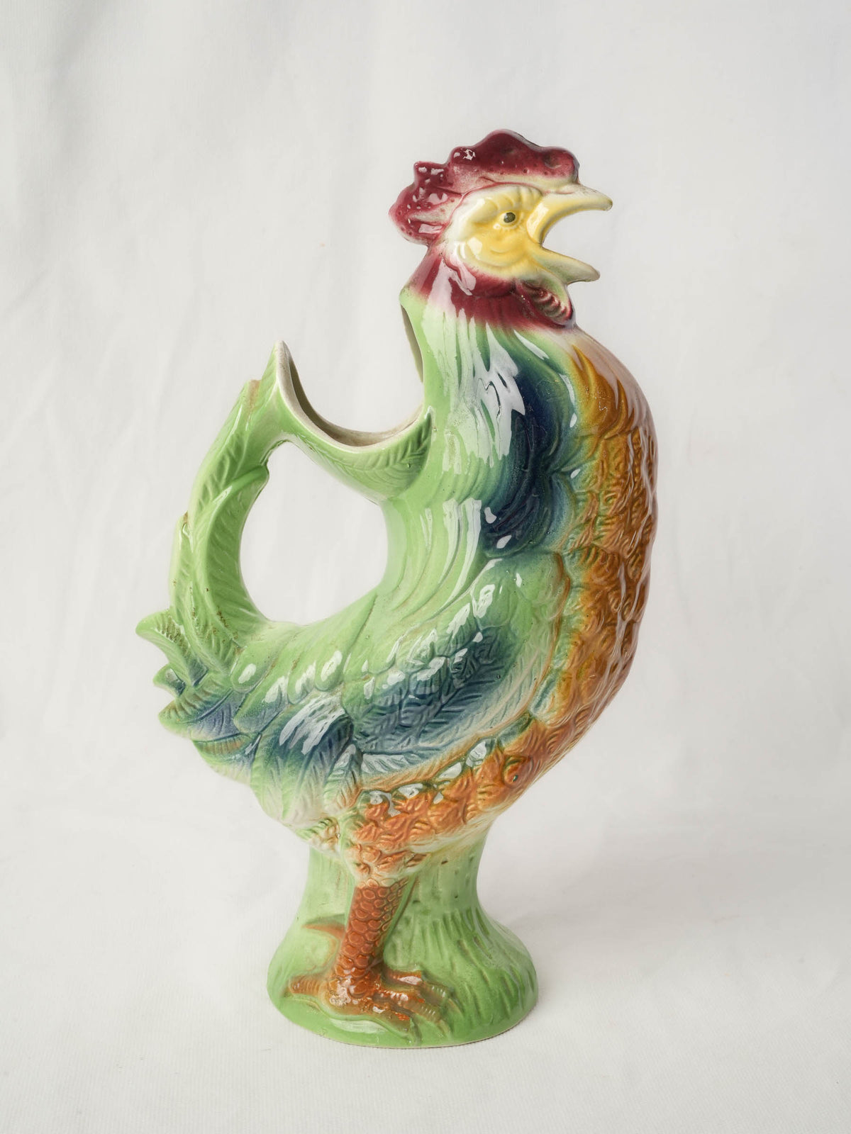 Cheerful Mid-Century Saint-Clément Majolica Rooster Pitcher - 13½"