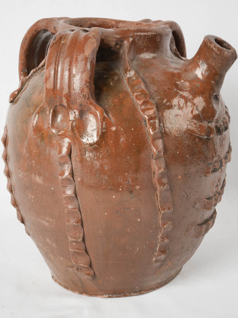 Antique French maroon-brown glazed walnut jar