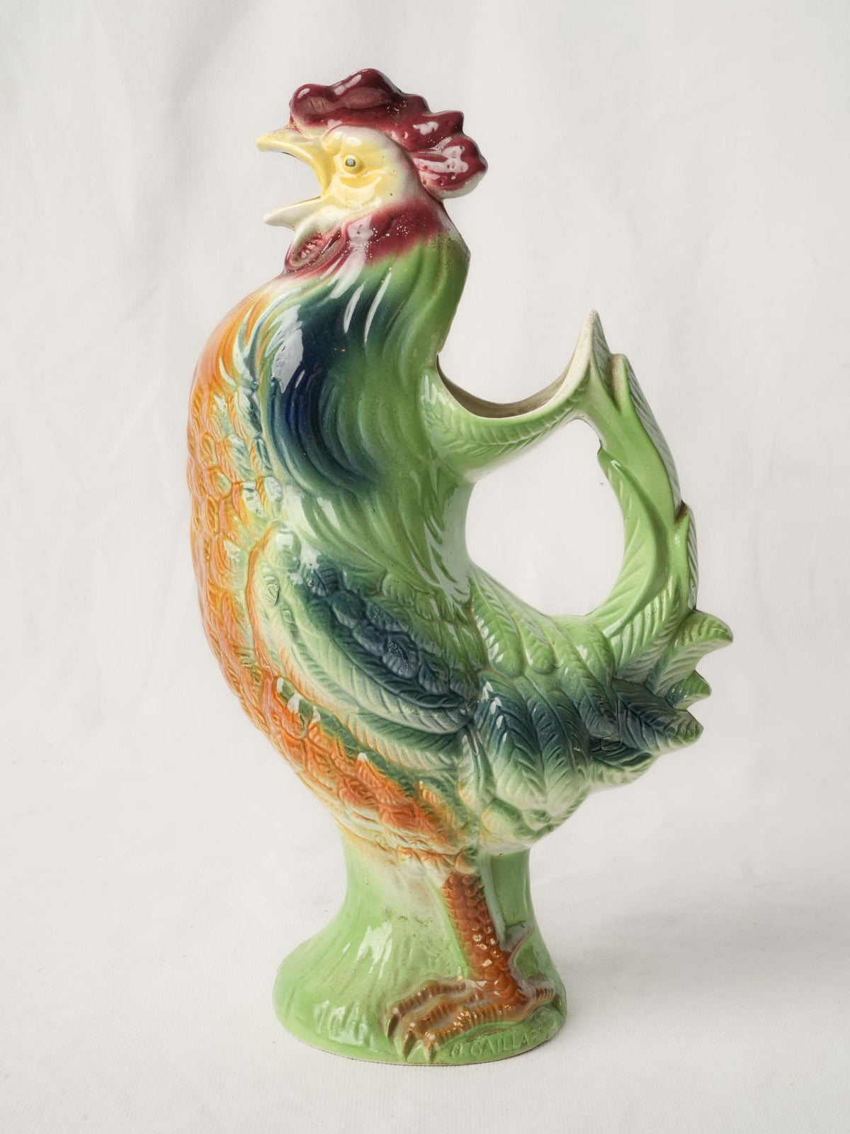 Cheerful Mid-Century Saint-Clément Majolica Rooster Pitcher - 13½"