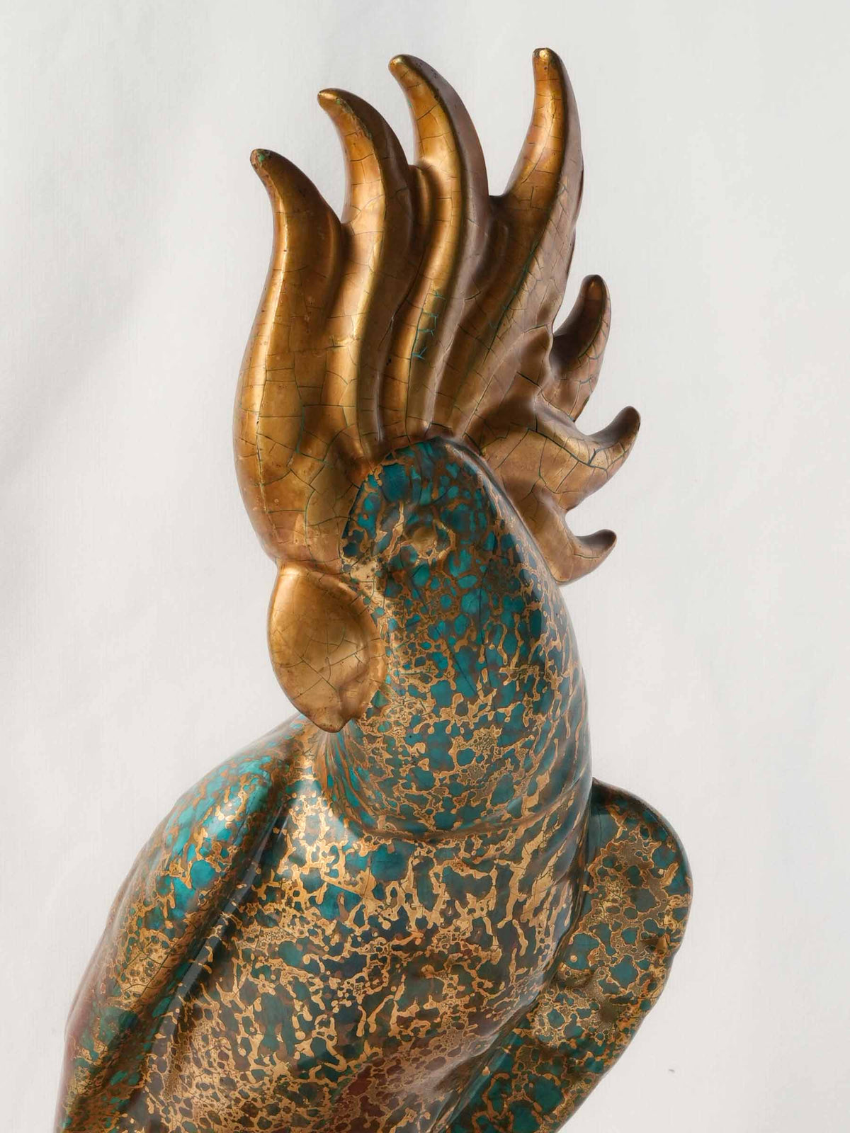 Art Deco Turquoise-and-Gold Ceramic Cockatoo, c.1930 - 17¼"