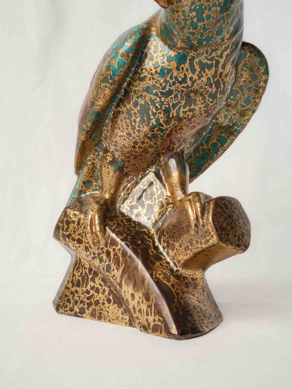 Art Deco Turquoise-and-Gold Ceramic Cockatoo, c.1930 - 17¼"