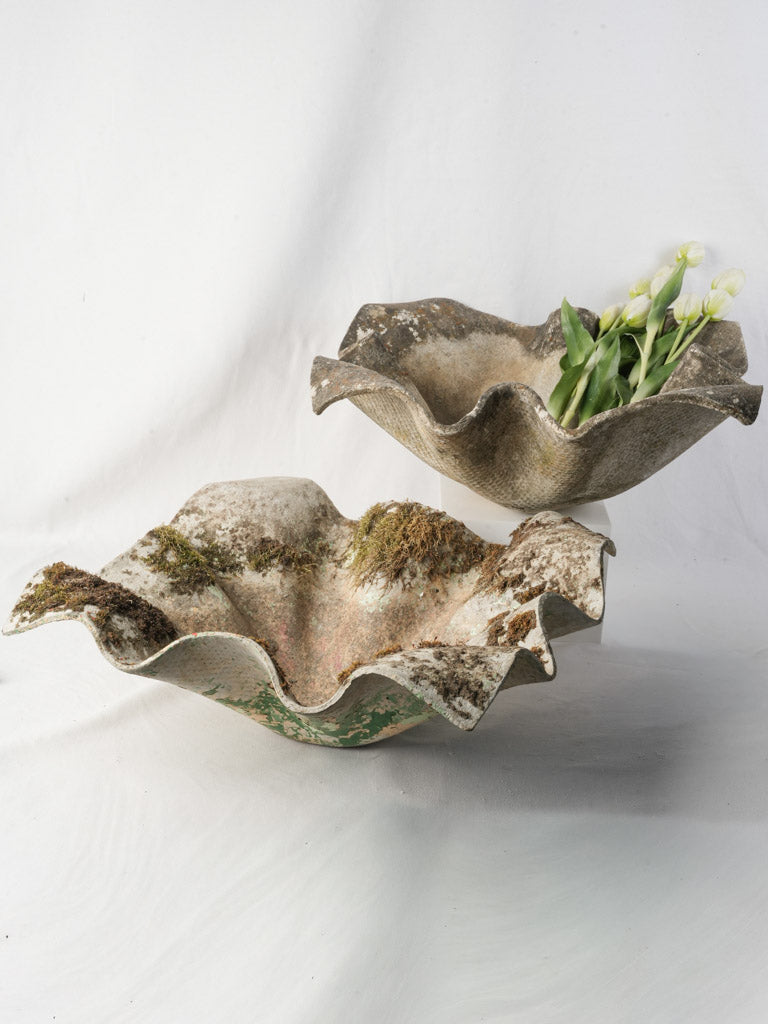 Mossy mid-century fibercement planters 
