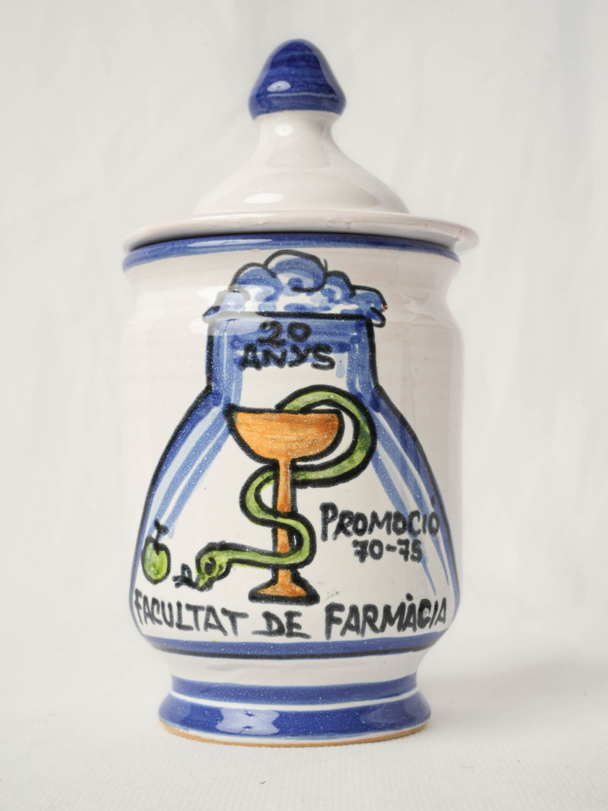 Pair of Spanish Hand-Painted Commemorative Ceramic Pharmacy Jars - 8¼" x 4"