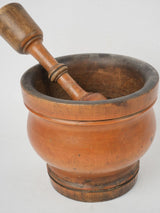 Authentic, aged wooden mortar and pestle