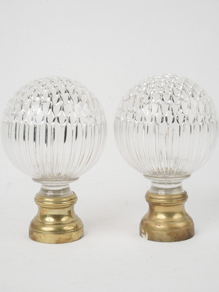 Ornate, French cut crystal staircase finials