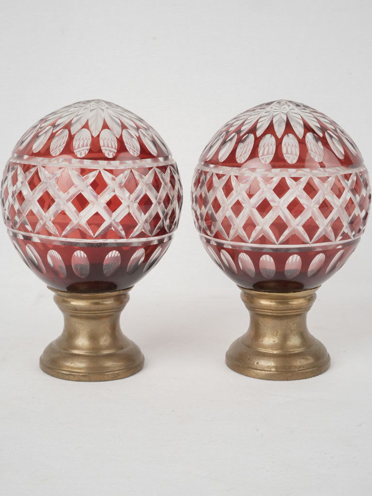 French, historic antique crystal stair finials