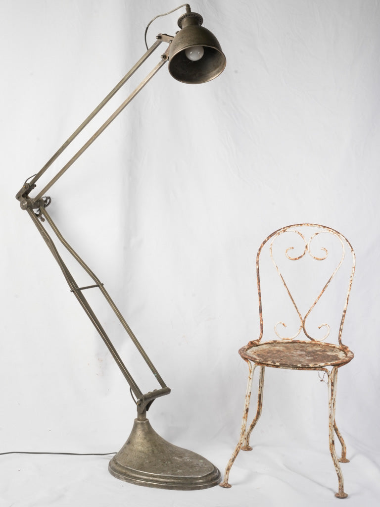 Monumental Antique Industrial Adjustable Floor Lamp in Nickel-Plated Brass - 85¾"