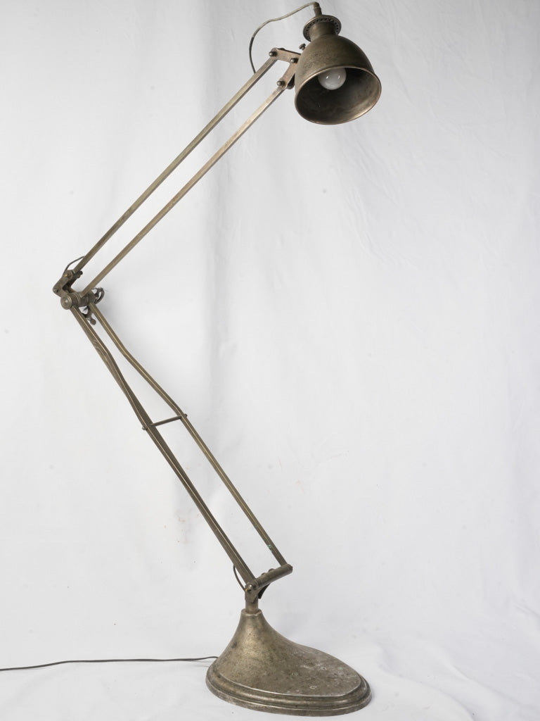 Monumental Antique Industrial Adjustable Floor Lamp in Nickel-Plated Brass - 85¾"