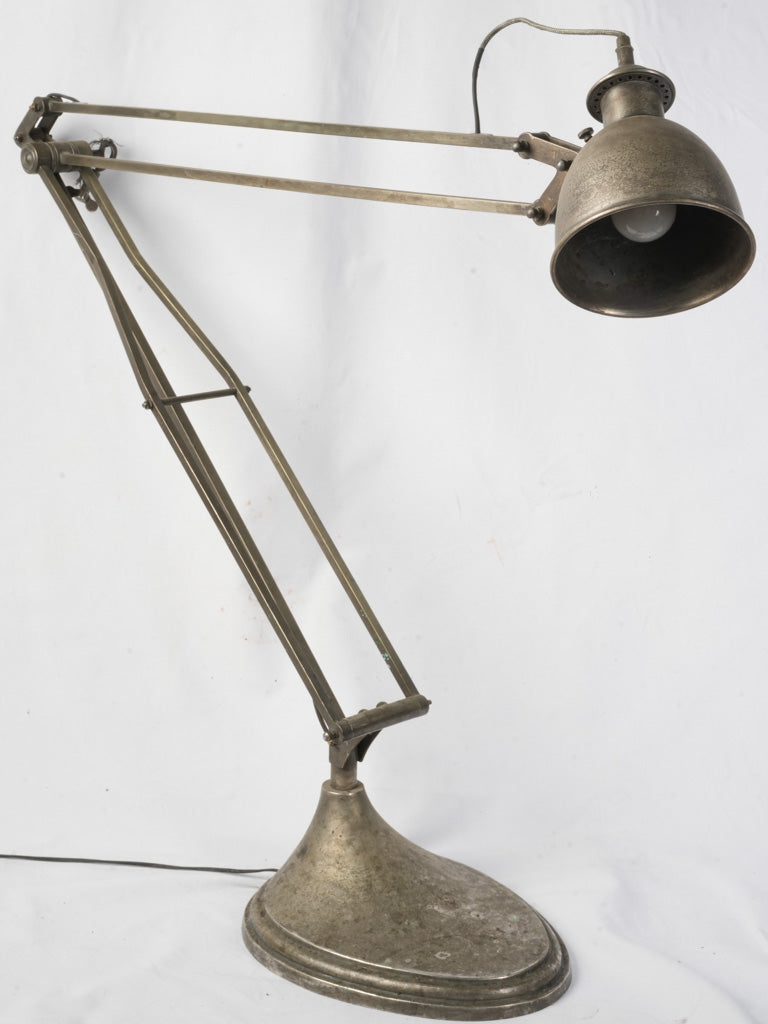 Monumental Antique Industrial Adjustable Floor Lamp in Nickel-Plated Brass - 85¾"