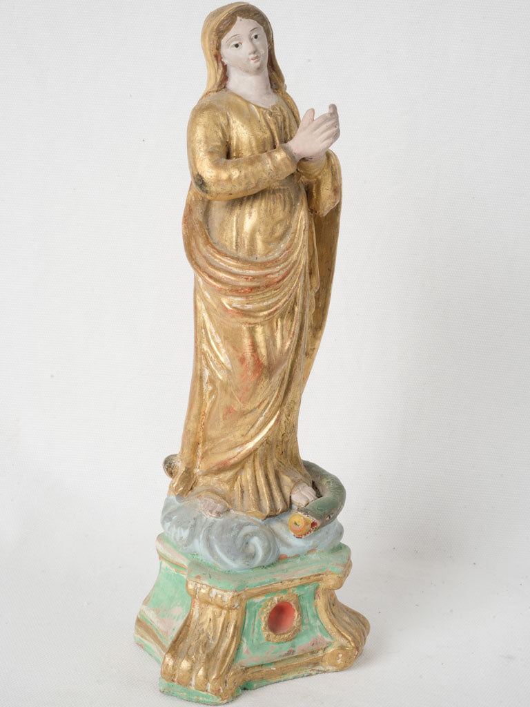 Antique terracotta religious statuette with serpent