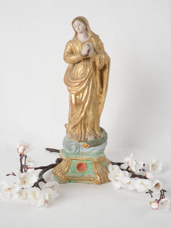 Santibelli antique religious statuette w/ snake and apple 12½"