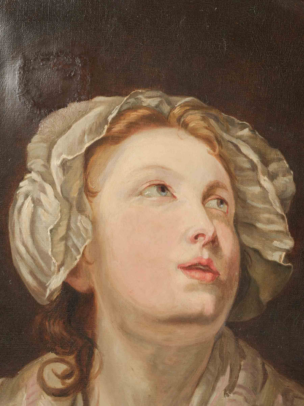 Unframed Oval Portrait of a Young Country Woman, in the Taste of Greuze, Late 19th or Early 20th Century - 21¾" x 18"