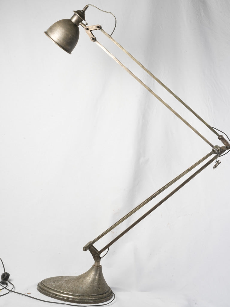 Monumental Antique Industrial Adjustable Floor Lamp in Nickel-Plated Brass - 85¾"