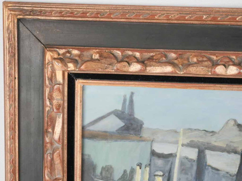 1940s gouache on paper - Mediterranean fishing village - 27¼" x 33¾"