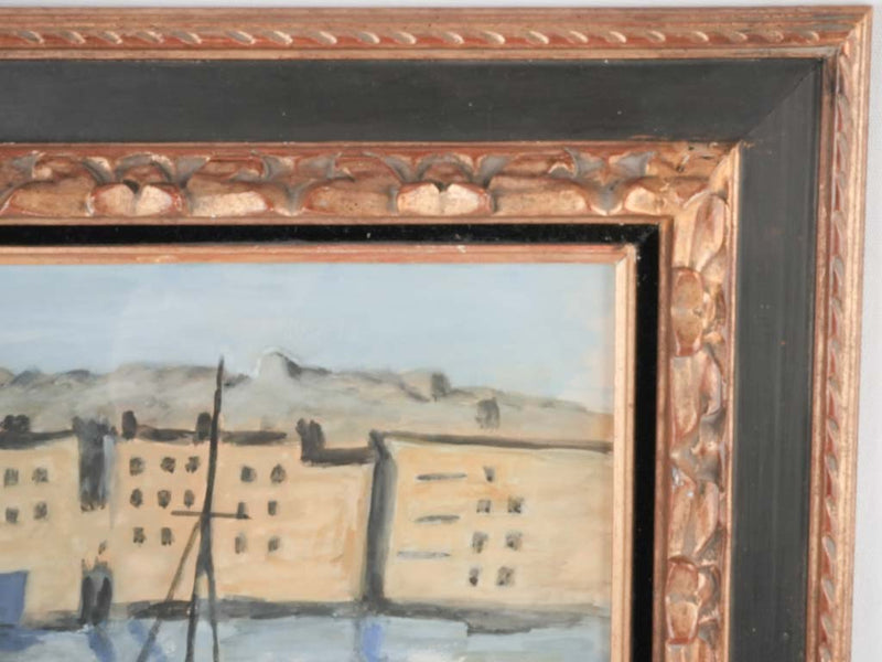 1940s gouache on paper - Mediterranean fishing village - 27¼" x 33¾"