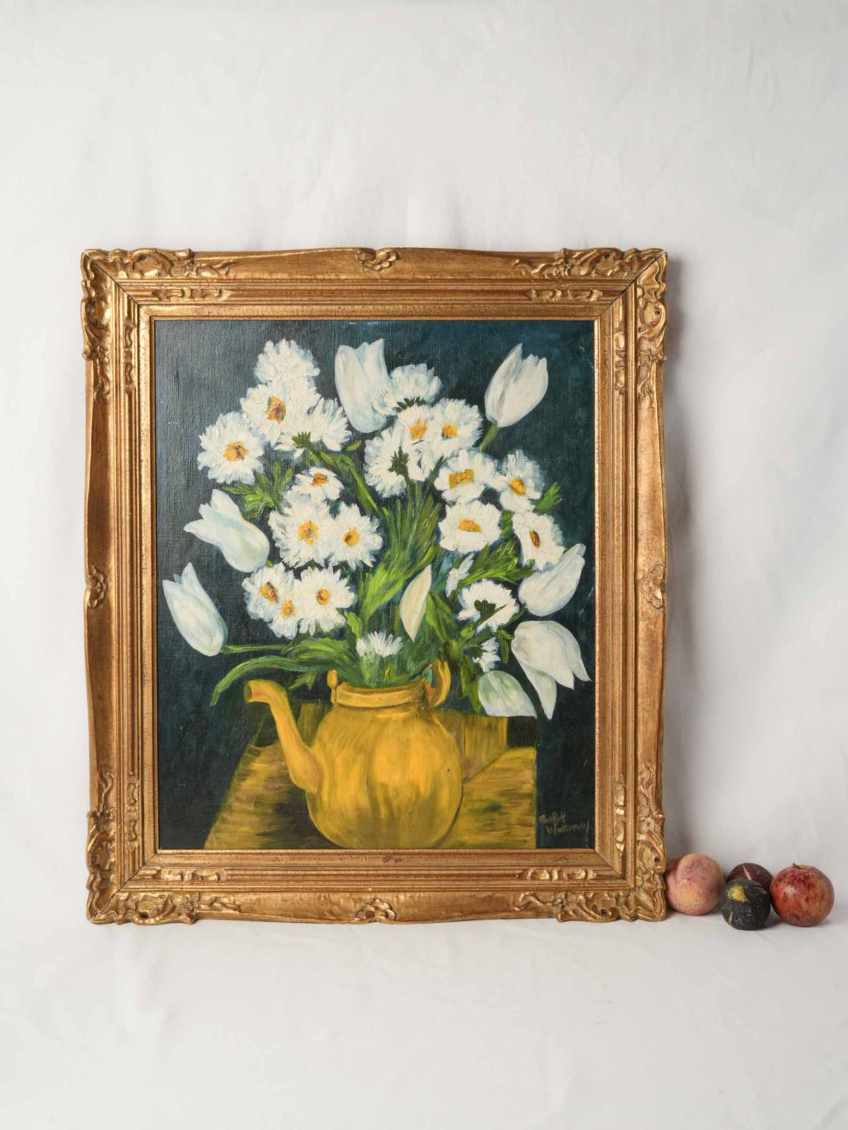 Vibrant Floral Still Life w/ White Flowers in a Teapot -32" x 28"