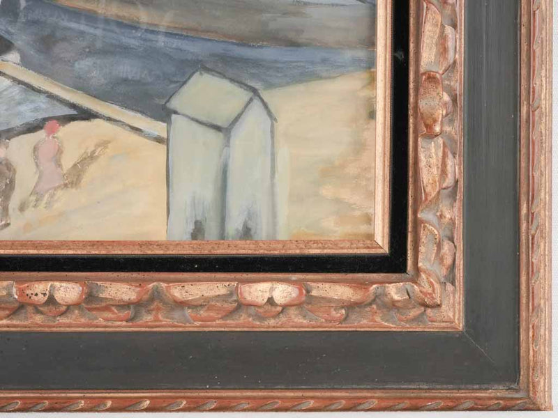 1940s gouache on paper - Mediterranean fishing village - 27¼" x 33¾"