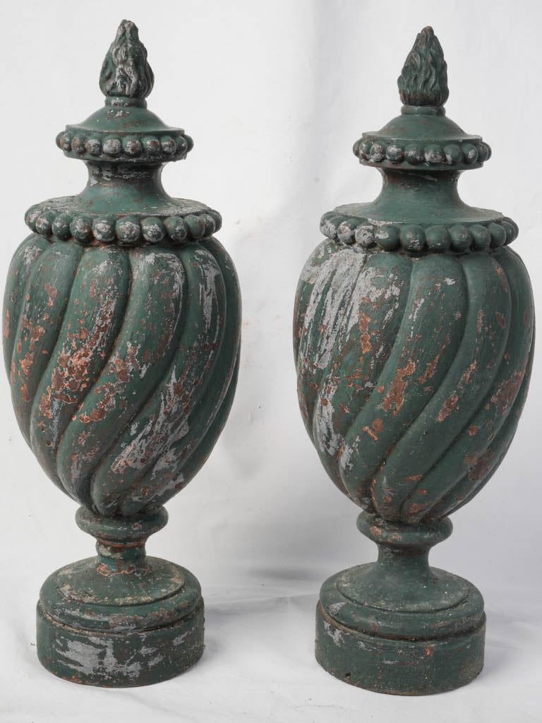 Vintage flame-topped architectural ornaments